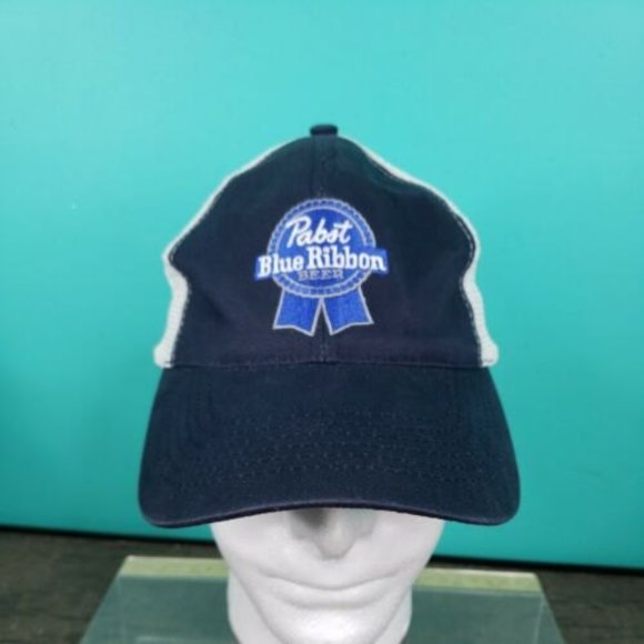 Pabst Blue Ribbon Beer PBR Mesh Back Trucker Hat Blue and White - Picture 3 of 10